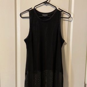 Black Bebe Top with Midi-Length Overlay